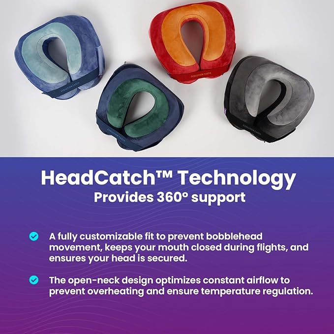 Cabeau Best Neck Pillow for Travel – Evolution Earth Deluxe – 360° Head, Neck and Chin Support for Sleeping – Sustainable Memory Foam - Removable, Washable Cover with Compact Carrying Case (Fire)