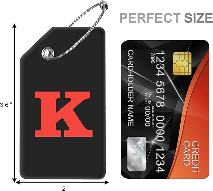 Gostwo 2 Pack Silicone Luggage Tags for Suitcases, 26 Initial Letter Baggage Labels Handbag School Bag Suitcase Instrument Tag with Stainless Steel Loop(Black & White) (Letter K)