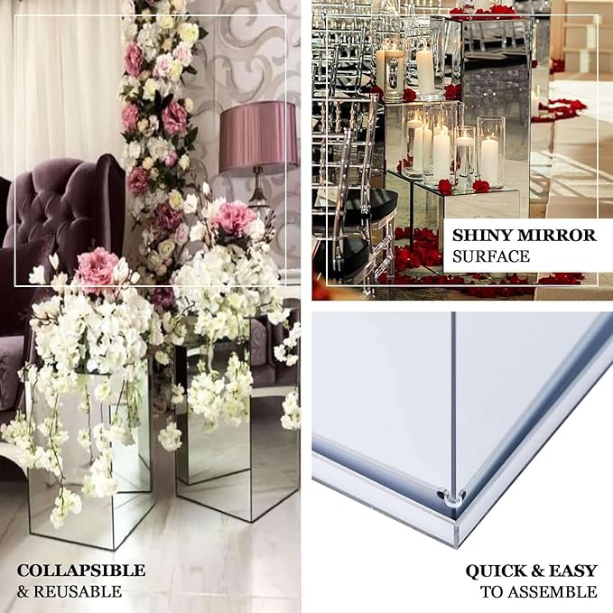 Efavormart 12" Silver Mirror Finish Wedding Decor Ideas Clear Display Box for Centerpieces with Interchangeable Lid and Base