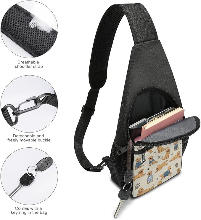 SWEET TANG Men's Crossbody Bags, Casual Daypacks Cute Golden Retriever for Cycling and Travel, Fashion Sling Shoulder Backpack Square Rucksack with Small Pocket for Key Purse