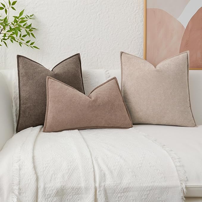 Kevin Textile Waterproof Decorative Pillow Covers Taupe 16x16 Inch Pack of 2 Soft Boucle Textured Throw Pillowcases Elegant Accent Pillows for Couch Sofa Chair Bed Home Decor Indoor Outdoor