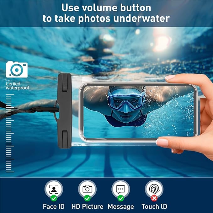1/2 Pack Waterproof Phone Pouch Compatible with iPhone 17 16 15 Pro Max & Galaxy S24+/S23 7in Waterproof Phone Case with Lanyard, IPX8 Beach Travel Must Haves, Beach Essentials, Black, 2 Pack