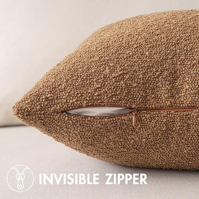 MIULEE 24x24 Decorative Euro Sham Throw Pillows for Bed Set of 2 Textured Boucle Neutral Winter Throw Pillow Covers Brown Accent Solid Couch Pillowcases Sofa Livingroom Home Decor