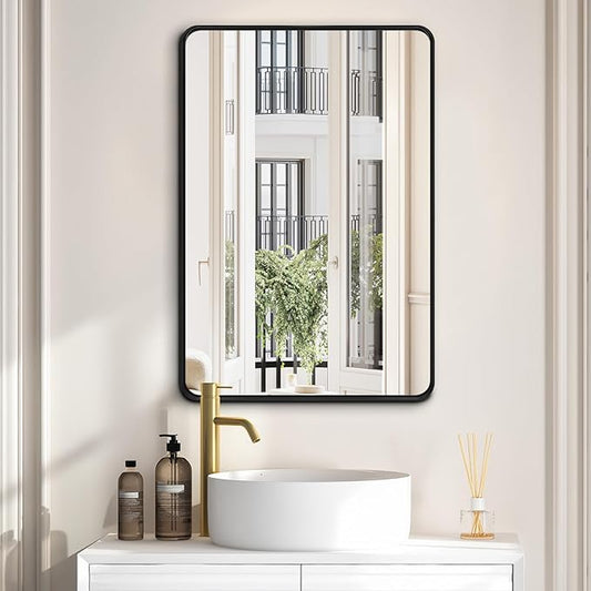 Bathroom Mirrors for Over Sink,1Pcs 24x32Inch Vanity Mirrors for Wall,Black Metal Frame Rectangle Mirrors for Bathroom Farmhouse Restroom,Hangs Horizontally or Vertically