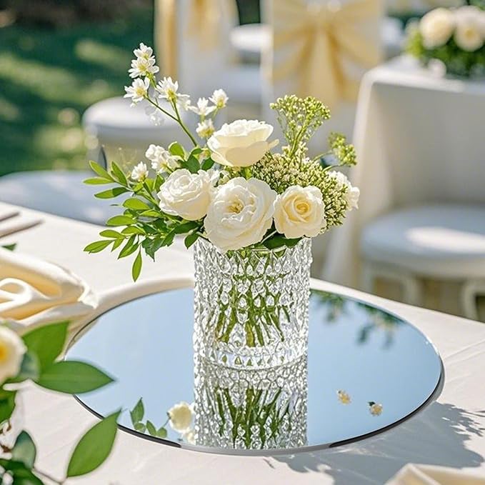 10 Pack Round Mirrors for Centerpieces, 8 inch Circle Mirror Centerpieces for Tables, Mirror Tiles for Wall Table Wedding Centerpieces Mirror Plates for Candle Wedding Decorations