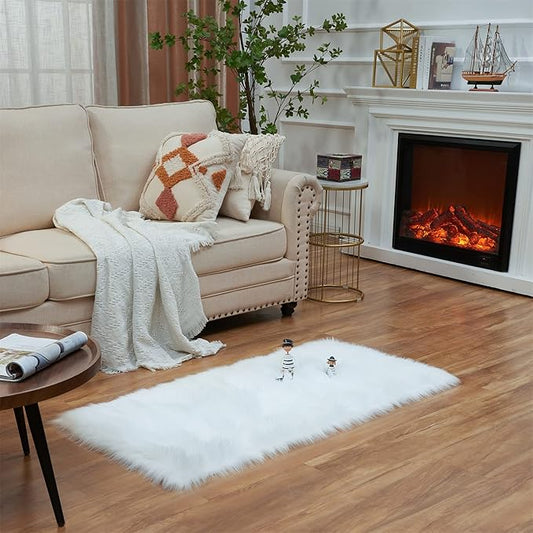 EasyJoy Ultra Soft Fluffy Shaggy Area Rug Faux Fur Rug Chair Cover Seat Pad Fuzzy Area Rug for Bedroom Floor Sofa Living Room (2 x 4 ft Rectangle, White)