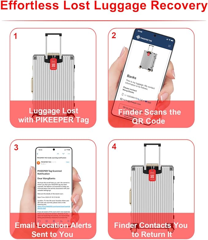 Smart Luggage Tags for Suitcases - Waterproof QR Code Bag Tags with Location Notification When Scanned, Self-Modifiable Info, Durable & Personalized Backpack Travel ID Tags