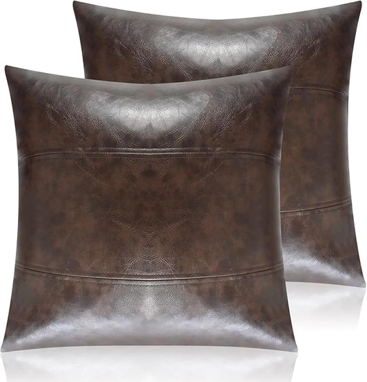 Faux Leather Throw Pillow Cover 24X24 Inch Set of 2 Outdoor Modern Farmhouse Solid Decorative Pillow Covers for Room Couch Living Bedroom Bed Sofa