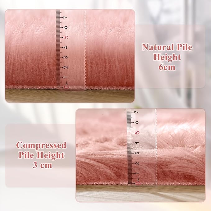 Round Rug 3ft Pink Small Fluffy Rug for Living Room Washable Shaggy Area Rugs for Bedroom Cute Room Circle Nursery Rug