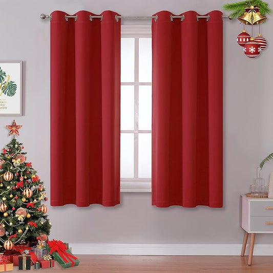 DUALIFE Red Blackout Curtains for Bedroom 54 Inch Length Room Darkening Thermal Insulated Short Kitchen Curtains with Grommet Window Drapes Curtain Panels 38 x 54 Inches Long