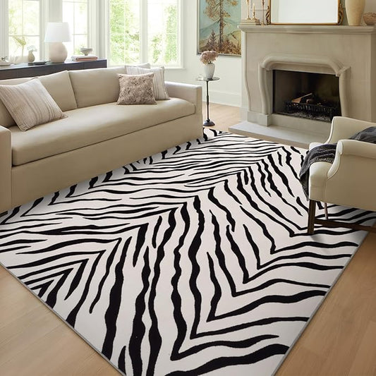 YIHOUSE Tiger Washable Area Rugs 5'x7', Black and Beige Modern Rug for Living Room, Bedroom, Ultra Thin Animal Stripe Print Rug for Girls Boys Nursery, Playroom, Dorm Room
