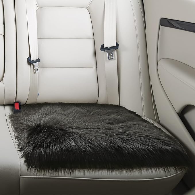 Softlife Black Faux Fur Sheepskin Chair Cover Seats Cushion Pad Super Soft Area Rugs for Living Bedroom Sofa Dorm (1.6ft x 1.6ft)