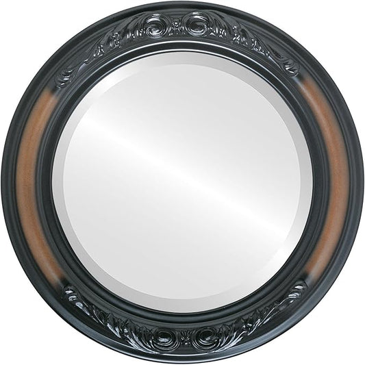 OVALCREST Round Beveled Wall Mirror for Home Decor - Florence Style - Walnut - 22x22 Outside Dimensions