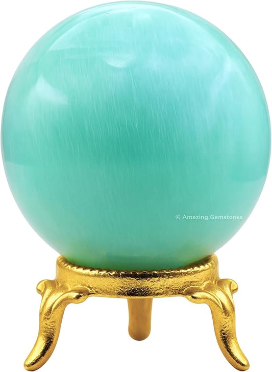 Amazing Gemstone Amazonite Crystal Ball with Stand - 1.5" Inches Crystal Sphere Meditation Balls for Witchcraft and Decorative Balls