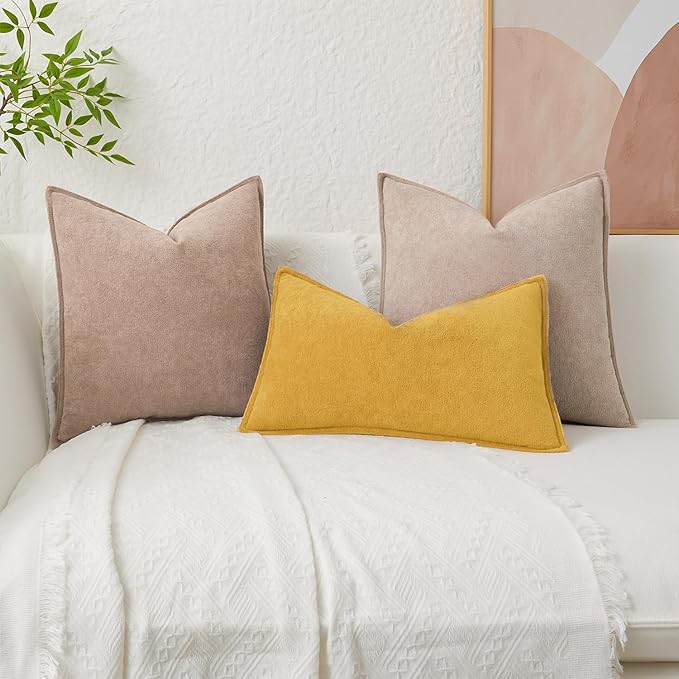 Kevin Textile Waterproof Decorative Pillow Covers Yellow 24x24 Inch Pack of 2 Soft Boucle Textured Euro Pillowcases Elegant Accent Pillows for Couch Sofa Chair Bed Home Decor Indoor Outdoor