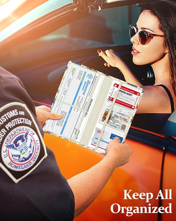 Slohif Car Registration and Insurance Card Holder - Butterflies Vehicle Glove Box Organizer Women with Magnetic Shut Leather Automobile License Holders Coasters Auto Accessories Case for Document
