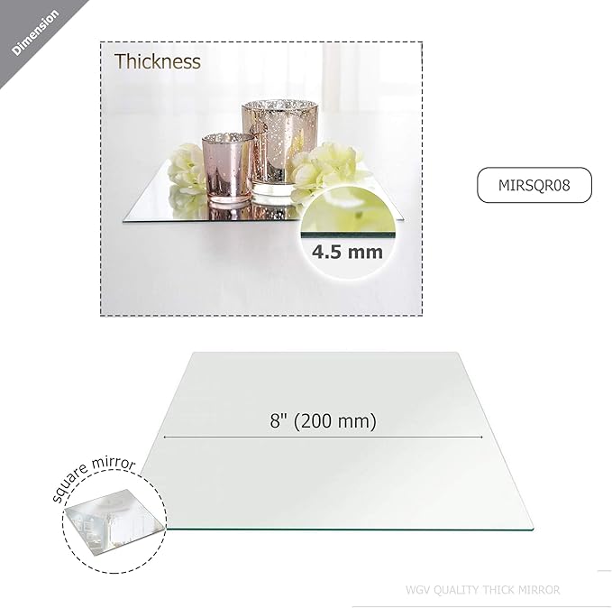 WGVI WGV Large Round Mirror Plate 8" Diameter, 4.5 mm Thickness, Frameless Sanded Edges, Quality Thick Candle Tray, Home Event Party Wedding Table Centerpiece Wall Decor, 1 Piece
