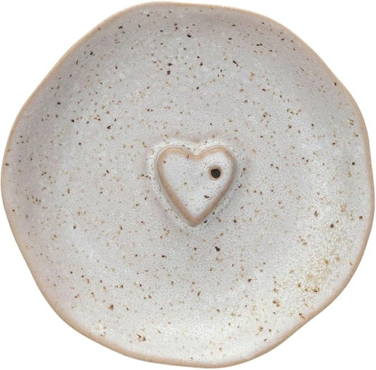 Stoneware Incense Dish/Holder w/ Embossed Heart (Each One Will Vary)