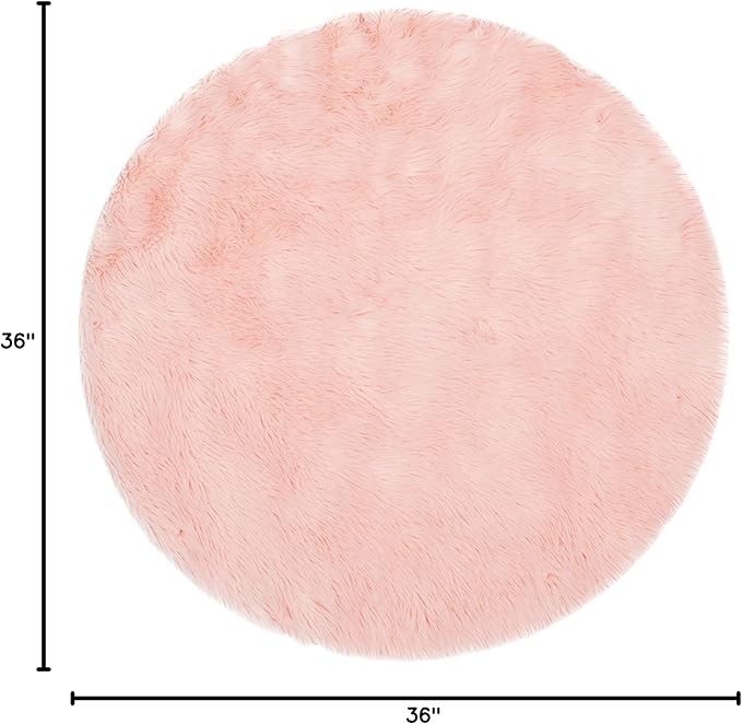 SAFAVIEH Faux Sheep Skin Collection 3' Round Pink FSS235G Silken Glam 2.35-inch Thick Area Rug