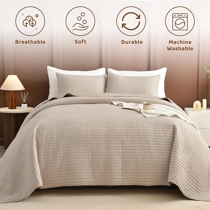 Sanracie Oversized Queen Quilt Bedspreads 102"*118", 100% Cotton Bedding Coverlet Queen Size Linen Colored Super Soft Large Cozy Cloud Bed Quilts Thin Comforter for All Season