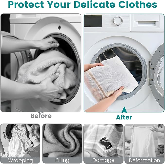 4Pcs Durable Cotton Mesh Laundry Bags for Delicates, 20×24inch Large Breathable Laundry Mesh Wash Bags with Sturdy Zipper for Delicates, Clothes, Pants, Underwear, Bra, Socks (XL)