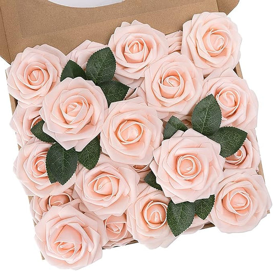 N&T NIETING Artificial Flowers, 25Pcs Fake Flowers Roses Foam Roses with Stems Perfect for Valentines Day DIY Wedding Bouquets Centerpieces Bridal Shower Party Home Flower Arrangement Decorations