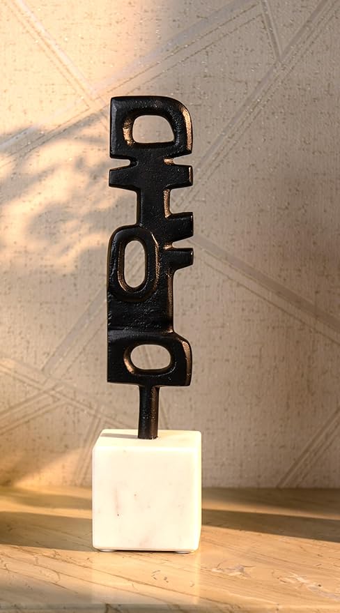 Cruiser’s Caché Abstract Geometric Sculpture, Artisan-Made Cast Aluminum with Black Anthracite Finish, Natural Marble Base, 14"