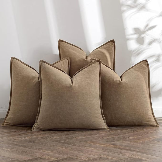 MIULEE Khaki Linen Pillow Covers Pack of 4 Decorative Natural Solid Throw Pillow Covers Soft Accent Boho Farmhouse Couch Pillowcases Modern Spring Home Decors for Living Room Bed Sofa 24x24 Inch