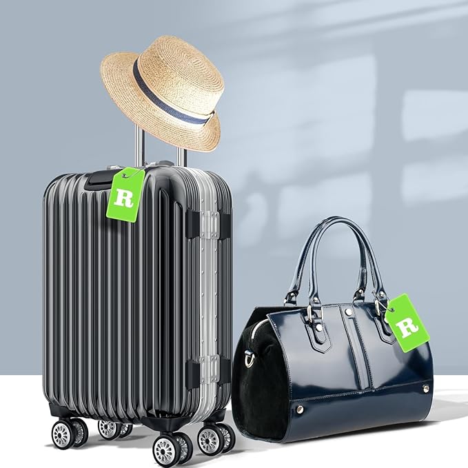 Gostwo 2 Pack Silicone Luggage Tags for Suitcases, 26 Initial Letter Baggage Labels Handbag School Bag Suitcase Instrument Tag with Stainless Steel Loop(Green)(Letter R)