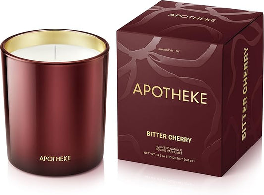 Apotheke Signature Scented Candles for Home, Bitter Cherry - 10.5 oz - Soy Wax, Non Toxic, Large Jar Red - Luxury Candle Gifts for Women & Men - Cardamom, Patchouli, Oud, Tonka Bean, & Smoked Vanilla
