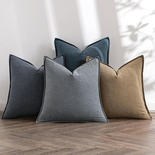 MIULEE Neutral Navy Linen Pillow Covers Pack of 4 Christmas Decorative Natural Throw Pillow Covers Soft Accent Boho Farmhouse Couch Pillowcases Coastal Home Decor for Living Room Bed Sofa 24x24 Inch