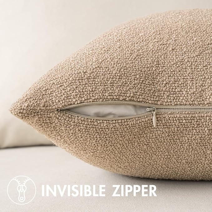 MIULEE 12x20 Inch Decorative Lumbar Throw Pillows for Bed Set of 2 Textured Boucle Neutral Winter Throw Pillow Covers Khaki Accent Solid Pillowcases Sofa Livingroom Home Decor