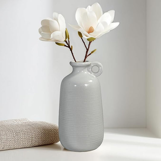 Sunddo Gray Ceramic Vase 10 Inch - Tall Modern Decorative Vase with Handle, Centerpieces, Living Room, Balcony, Living Room Dining Table Decor