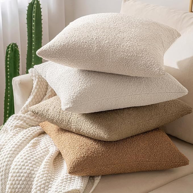 MIULEE 20x20 Inch Decorative Pillow Covers for Couch Bed Set of 2 Textured Boucle Neutral Winter Throw Pillows Oatmeal Accent Solid Cushion Pillowcases Sofa Livingroom Home Decor