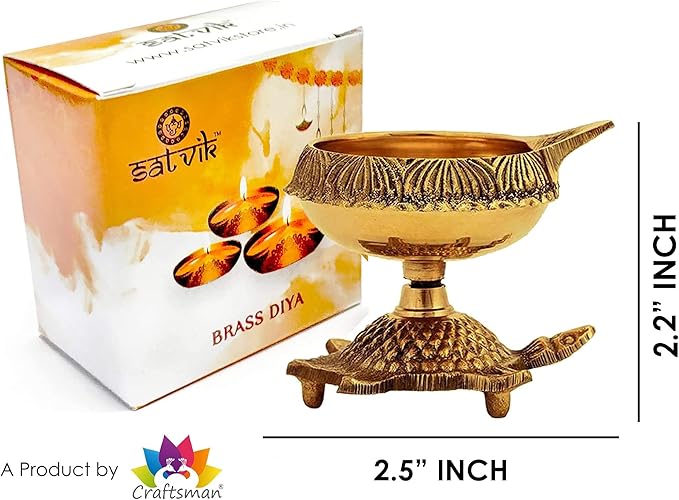 SATVIK 8 Pc Brass Kuber Turtle Diya for Diwali Decoration Handmade Oil Lamp with Golden Engraved Virgin Brass Metal Diwali Diya Vilakku