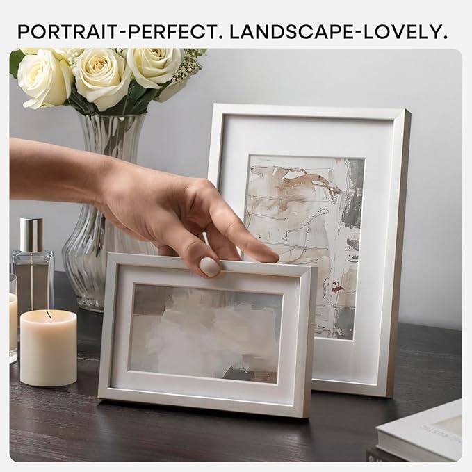 Homeforia A4 Picture Frame Silver, High End Metal 8.3 x 11.7 inch Silver Poster Frames with Mat 5.8 by 8.3 Art, A4 Frame Matted to A5 Photo, 8.3x11.7 Wall or Tabletop Frames, Tempered Glass, Set of 3