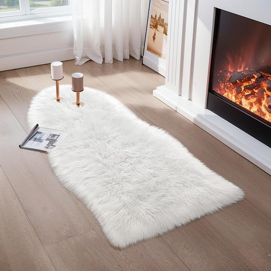 Ciicool Ultra Soft Faux Sheepskin Fur Rug Fluffy Chair Rug for Sofa Couch Seat Cushion.Shaggy Furry Small 2x4 White Bedroom Fuzzy Carpet for Living Room Kid's Room Nursery Decor