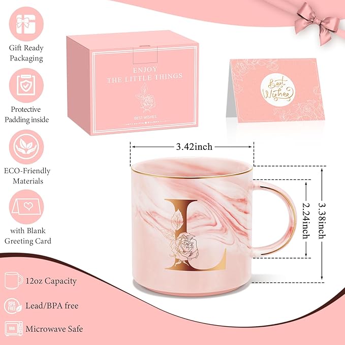 Valentines Day Gifts for Her, Anniversary Birthday Galentines Gifts for Women Mom Grandma Friend Sister Wife Teacher Coworker, Personalized Initial Customized Gift Monogrammed A-Z Coffee Mug 12 OZ(L)