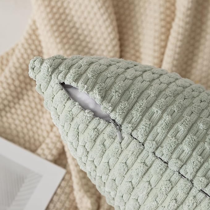 Kevin Textile 2 Packs Light Green 26x26 Pillow Covers Spring Euro Pillow Covers with Stripe Pattern Big Throw Pillow Covers for Couch Bedroom 66x66 cm
