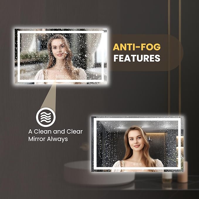 LOAAO 66"X40" LED Mirror for Bathroom, Lighted Bathroom Mirror with Lights, Anti-Fog, Dimmable, Memory Function, Easy to Install, Clear Reflection