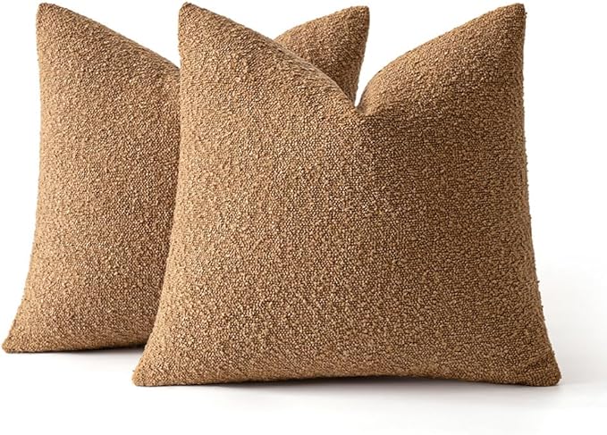 MIULEE 22x22 Inch Decorative Euro Sham Throw Pillows for Bed Set of 2 Textured Boucle Neutral Winter Throw Pillow Covers Brown Accent Solid Euro Couch Vintage Pillowcases Sofa Livingroom Home Decor