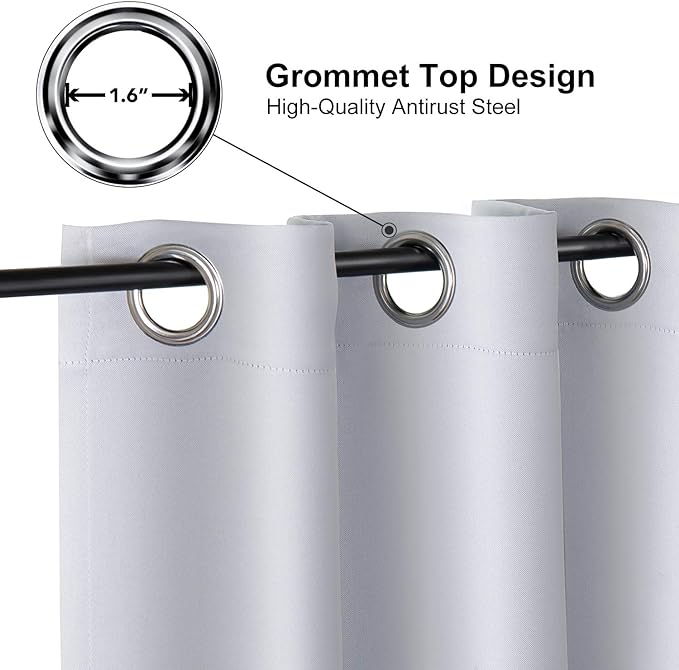 ChrisDowa Grommet Room Darkening Curtains for Bedroom and Living Room - 2 Panels Set Thermal Insulated Blackout Curtains (Greyish White, 52W x 84L)