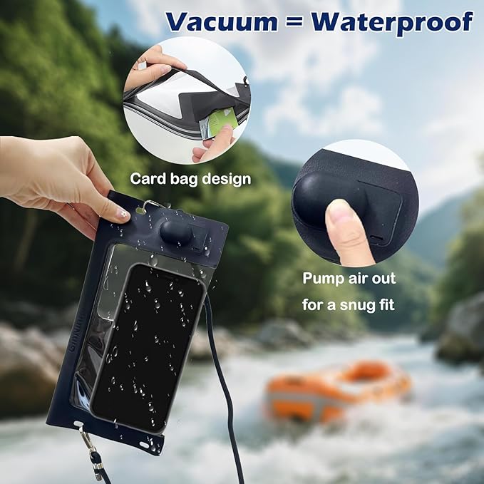 Vacuum Cell Phone Waterproof Phone Pouch iPhone Casemate Waterproof Phone case with Lanyard Small Water Proof Pouch Water Phone Protector Water case for Phone case WaterProof IP68 Max 7” Black