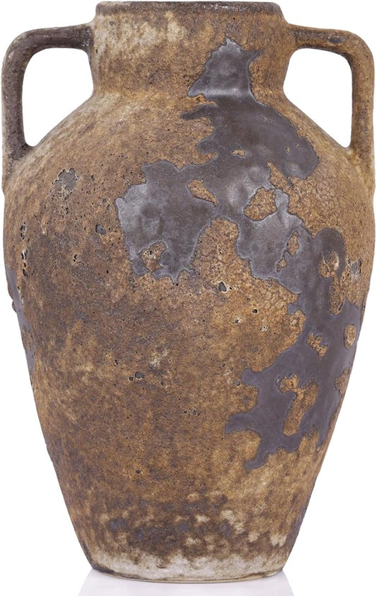 Wabi Sabi Decor Rustic Vase with 2 Handles, Farmhouse Vase for Home Decor, Vintage Terracotta Stone Vases Suitable for Home Decor, Living Room, Shelf Decor, Dining Table Decorative Vases