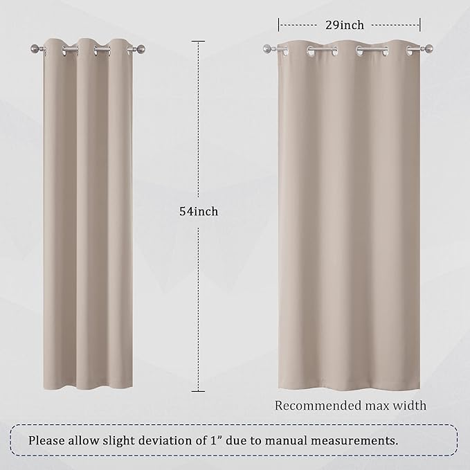 DUALIFE Room Darkening Window Draperies Curtain Panels for Bedroom - 54 Inches Long Thermal Insulated Grommet Curtains for Cafe (Set of 2 Panels,Warm Taupe,34 by 54 inch)