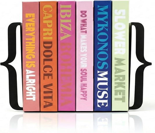 Decorative Bookends for Shelves - Modern Bracket Shaped Metal Book Ends for Home Office Decor, Unique Minimalist Desk Accessories & Gift (Black)