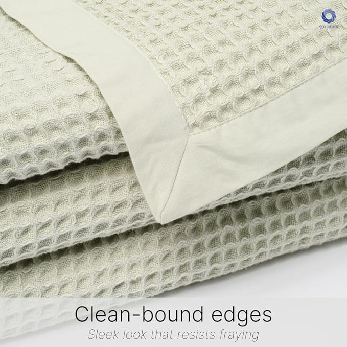 GOTS Certified Organic Cotton Waffle Weave Blanket, Throw Bed Size, 50"X60"Cozy Throw Blanket for Couch, Modern Home Decor, Throw Blankets,Comfy Waffle Blanket Soft Bed Blankets -Sea Foam