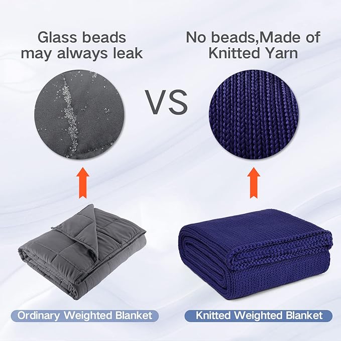 Guohaoi Knitted Weighted Blanket for Adults (Blue 48"x72" 12lbs) No Beads Cooling Throw Blanket for Hot Sleepers, Home Decor Breathable Chunky Knit Heavy Blanket Use on Full Size Bed
