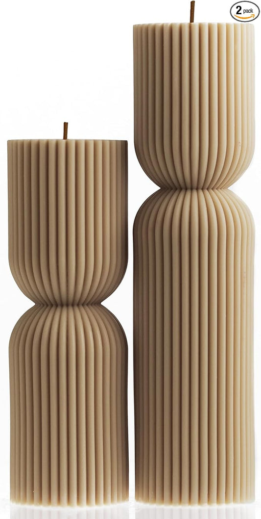 LAWA Hourglass Pillar Candle - Large Beautiful Handmade Pillar Scented Soy Wax Candle Elegant Bubble Aesthetic Candle Housewarming Gift Home Room Shelf Decor Idea Sandstone (Set of 2)