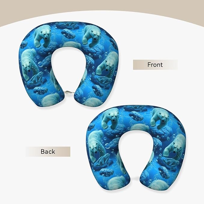 Neck Support Pillow, Comfortable Memory Foam Car/Flight/Airplane Chin Pillows U Shaped Cushion for Office Travel Sleeping Polar Bear